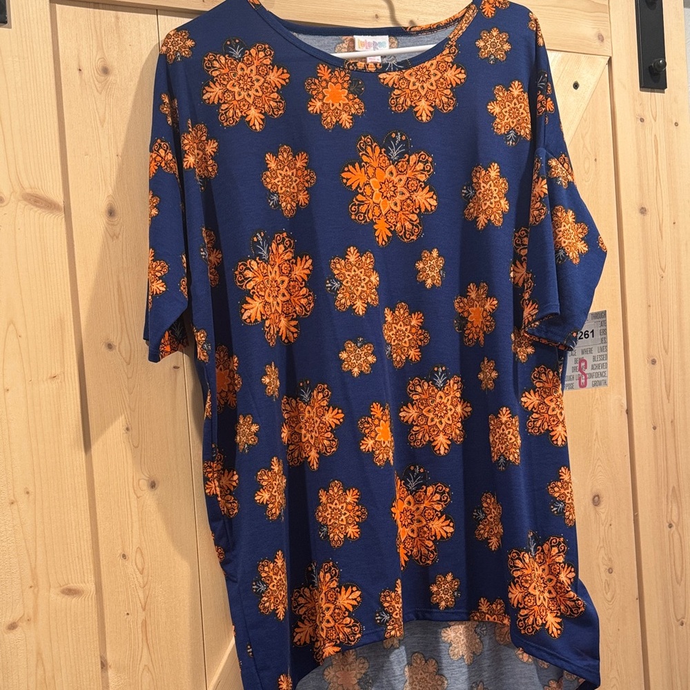 Lularoe Irma- Floral Print Women's Top - Blue and Orange